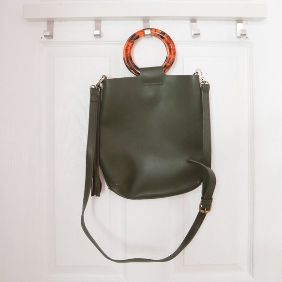 Anthropologie Lucite Handled Olive Tote Bag